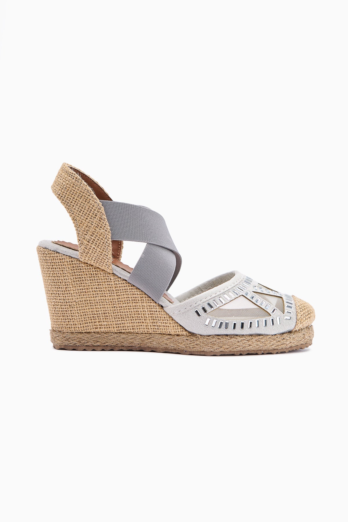 Meliza Gray Elasticated Espadrille Heeled Women's Sandals