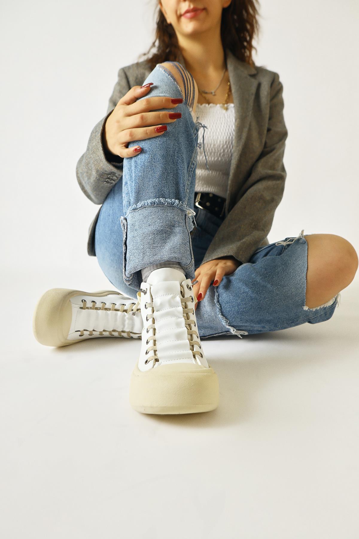 Celinn – White Elastic Lace-Up Sport Boot (Women)
