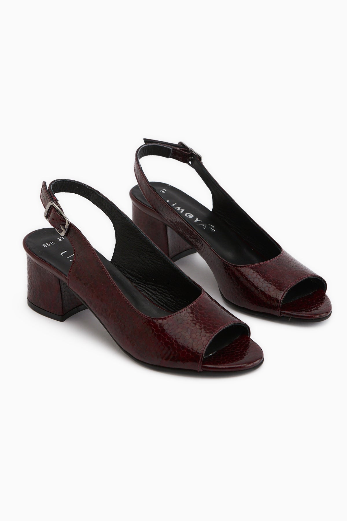 Catia Genuine Leather Burgundy Snake Patterned Women’s Heeled Sandal