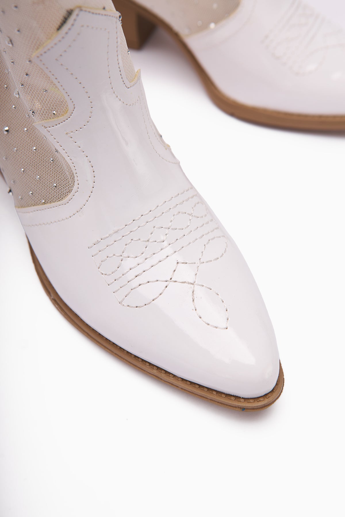 Rudi – White Patent Embroidered Western Jeweled Summer Ankle Boot (Women)