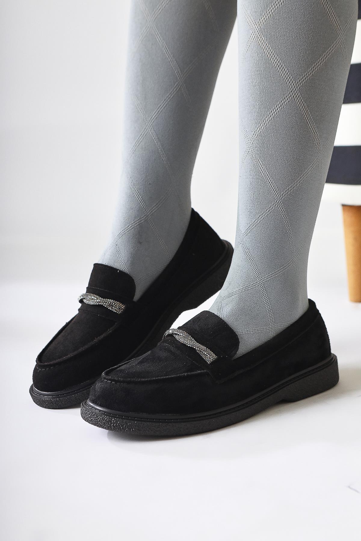 Herolinda Black Suede Shoe with Jewel Buckle Detail