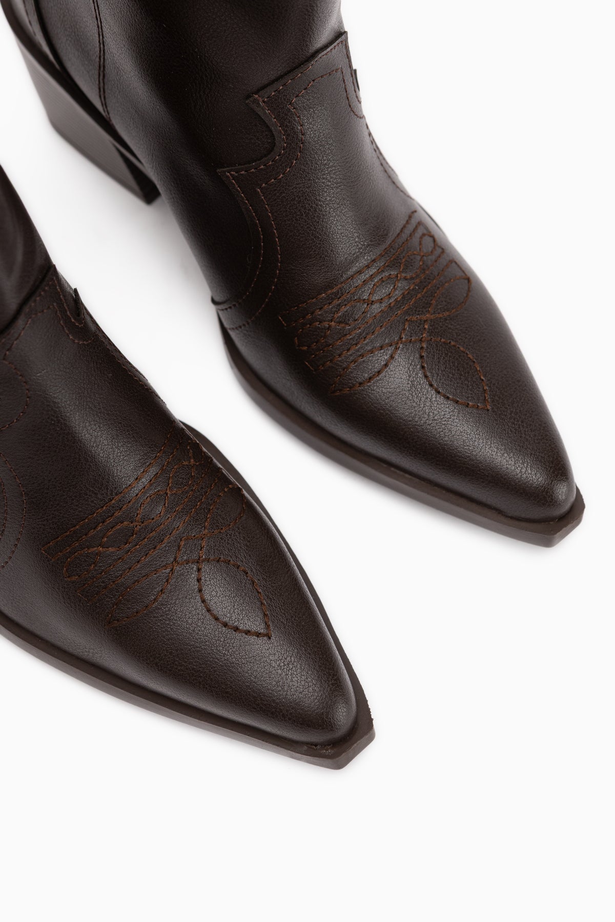 Joo Brown Pointed Toe Embroidered Western Boots