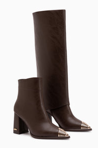 Lacy Brown Removable Cuff 2-in-1 Heeled Women’s Boots & Knee-Highs