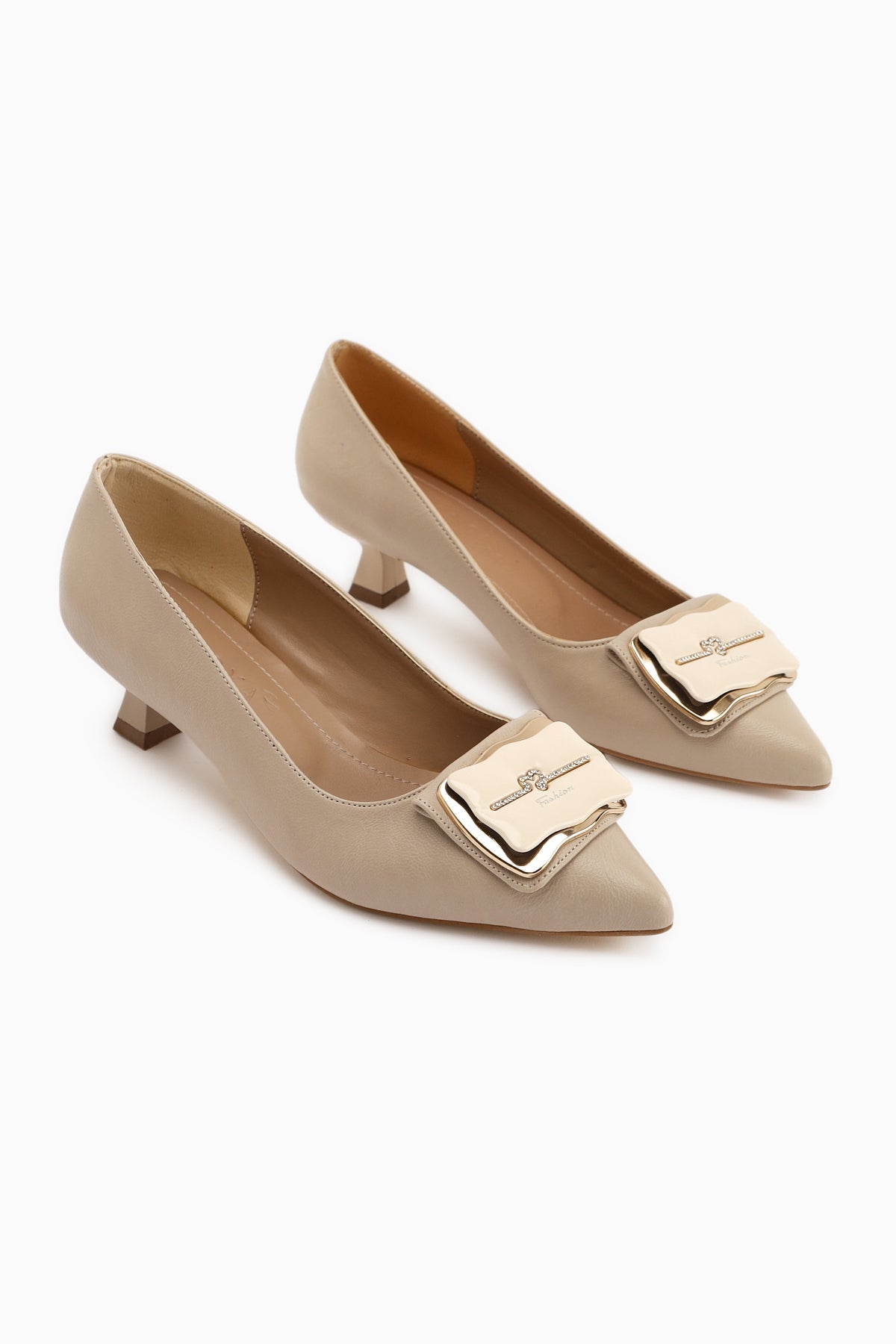 Judita – Beige Buckle-Detail Heeled Shoe (Women)
