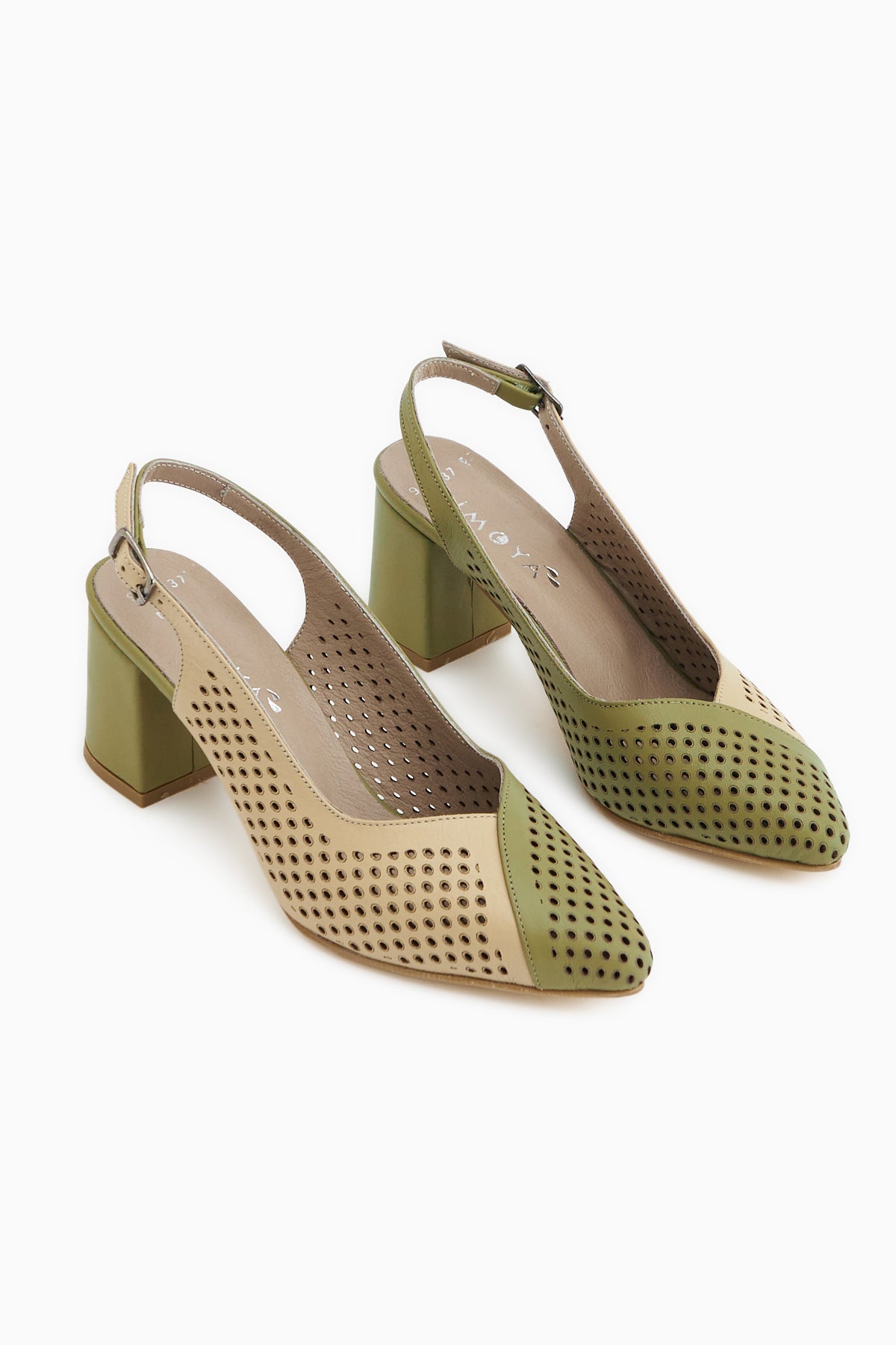 Cassie Genuine Leather Green Beige Heeled Women’s Sandal