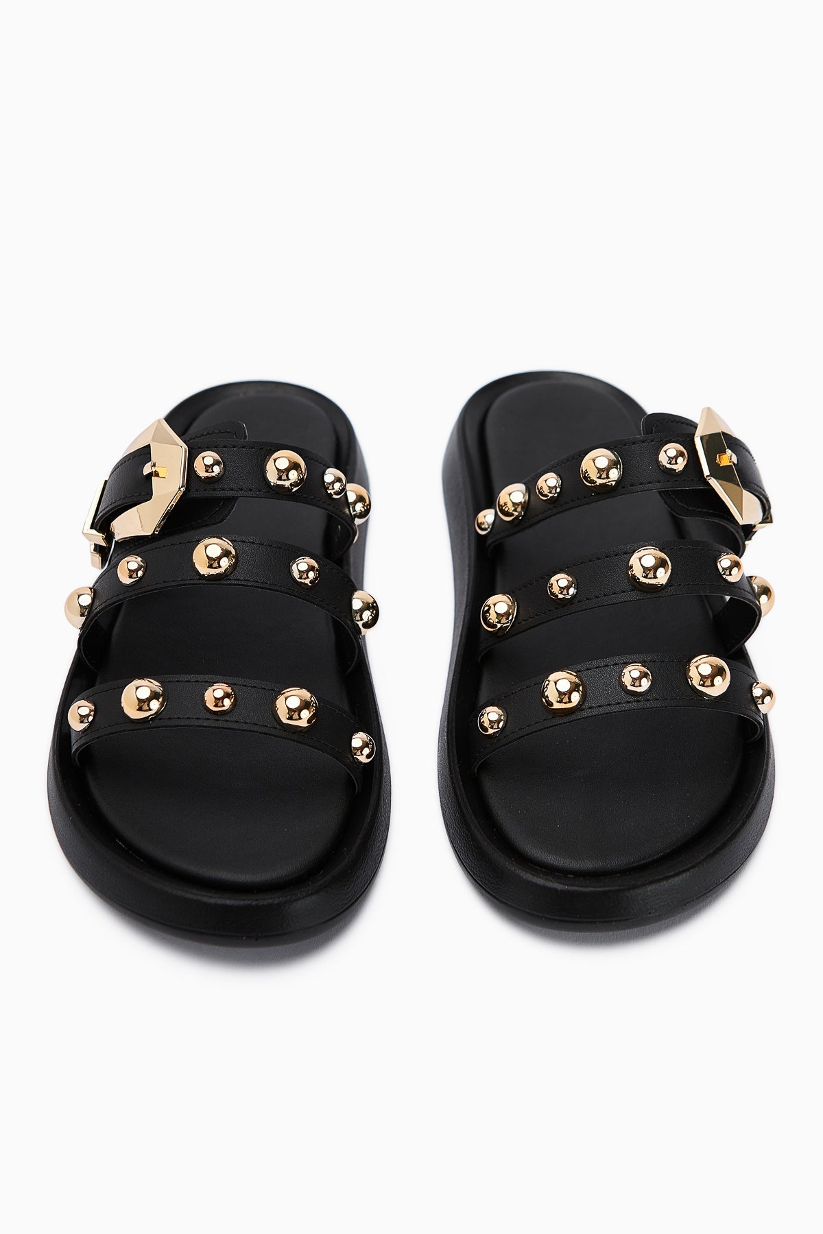 Wiola Black Pearl Detail Buckled Comfort Women's Slipper