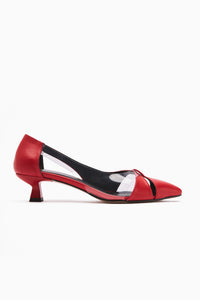 Fenja Red Transparent Edged Short Heeled Shoes