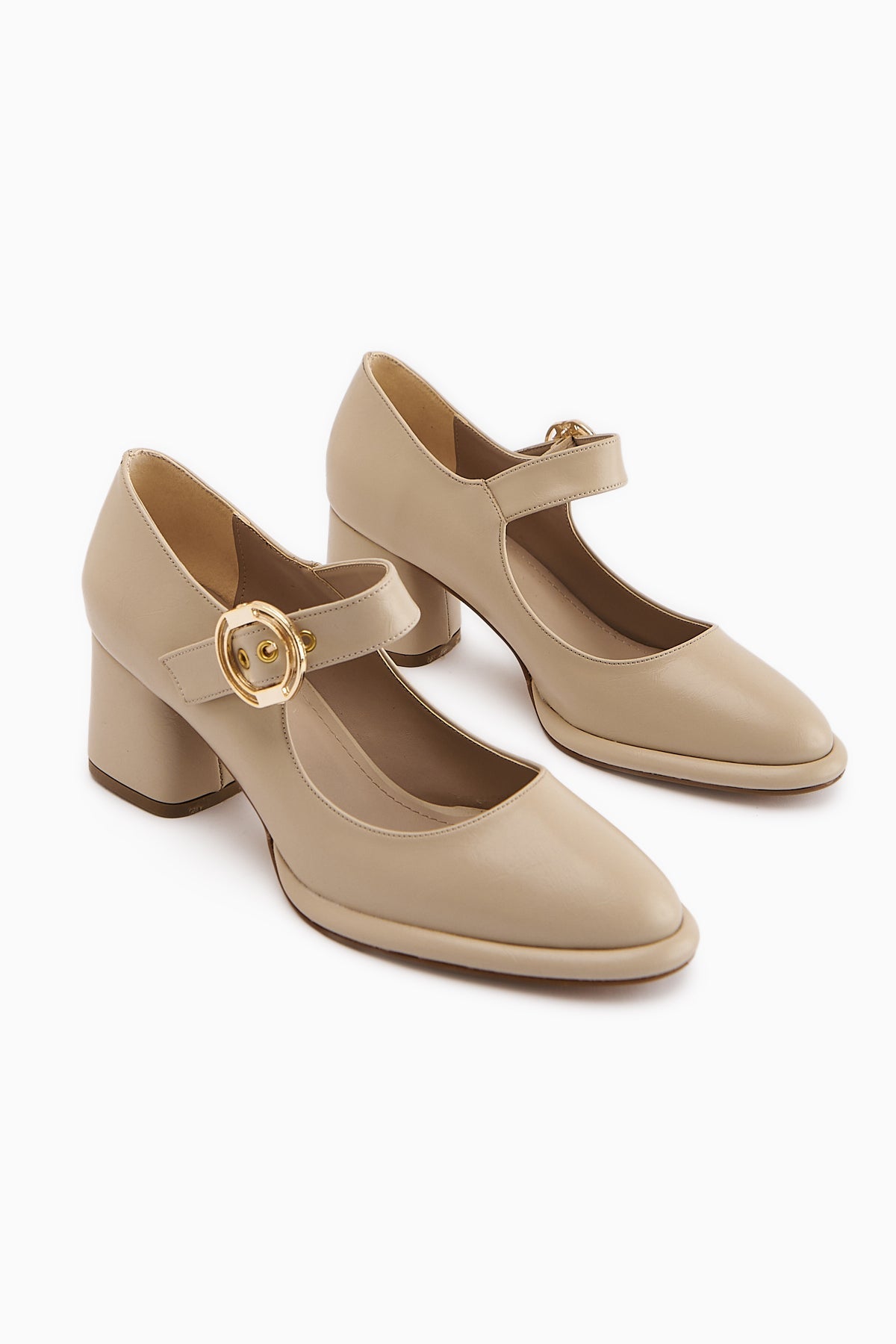 Nana – Beige Buckle-Detail Heeled Shoe (Women)