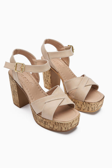 Hera Nude Cross-Strap Platform Heeled Women's Sandals