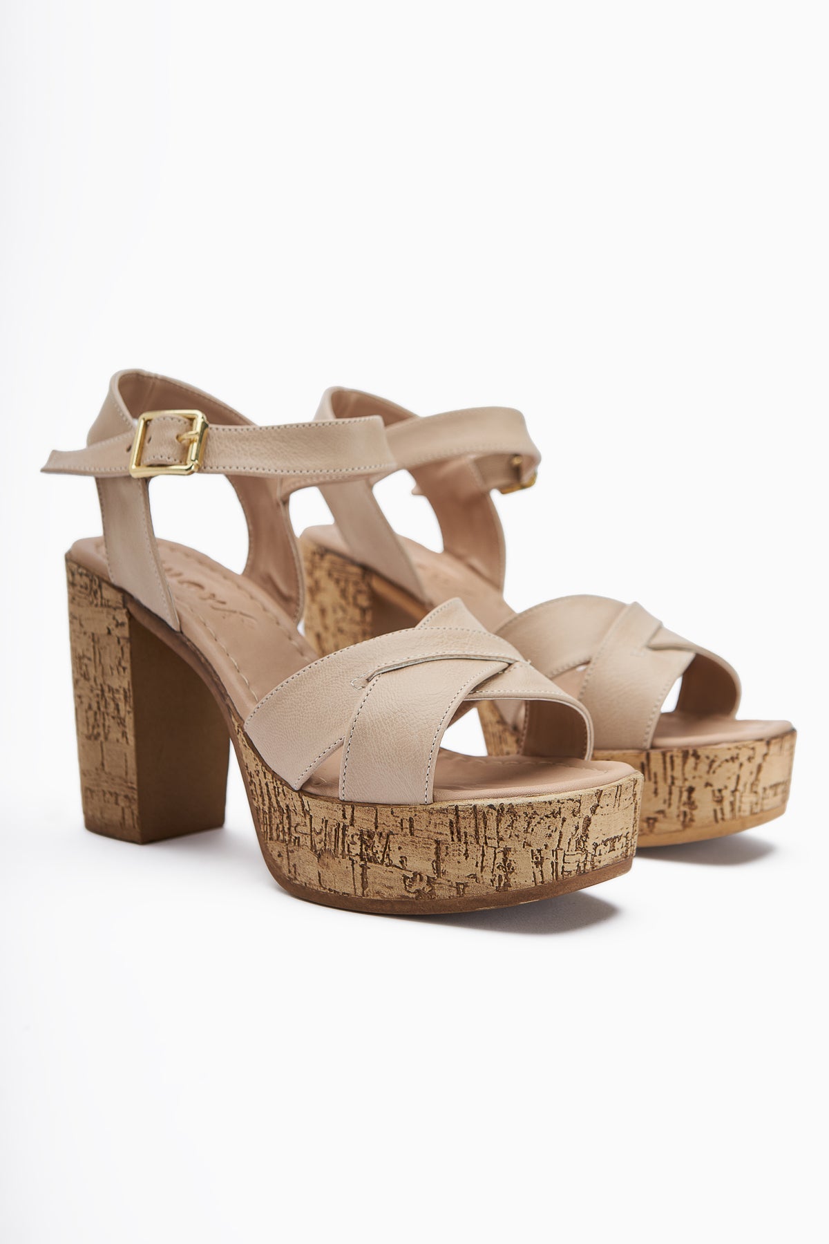 Hera Nude Cross-Strap Platform Heeled Women's Sandals