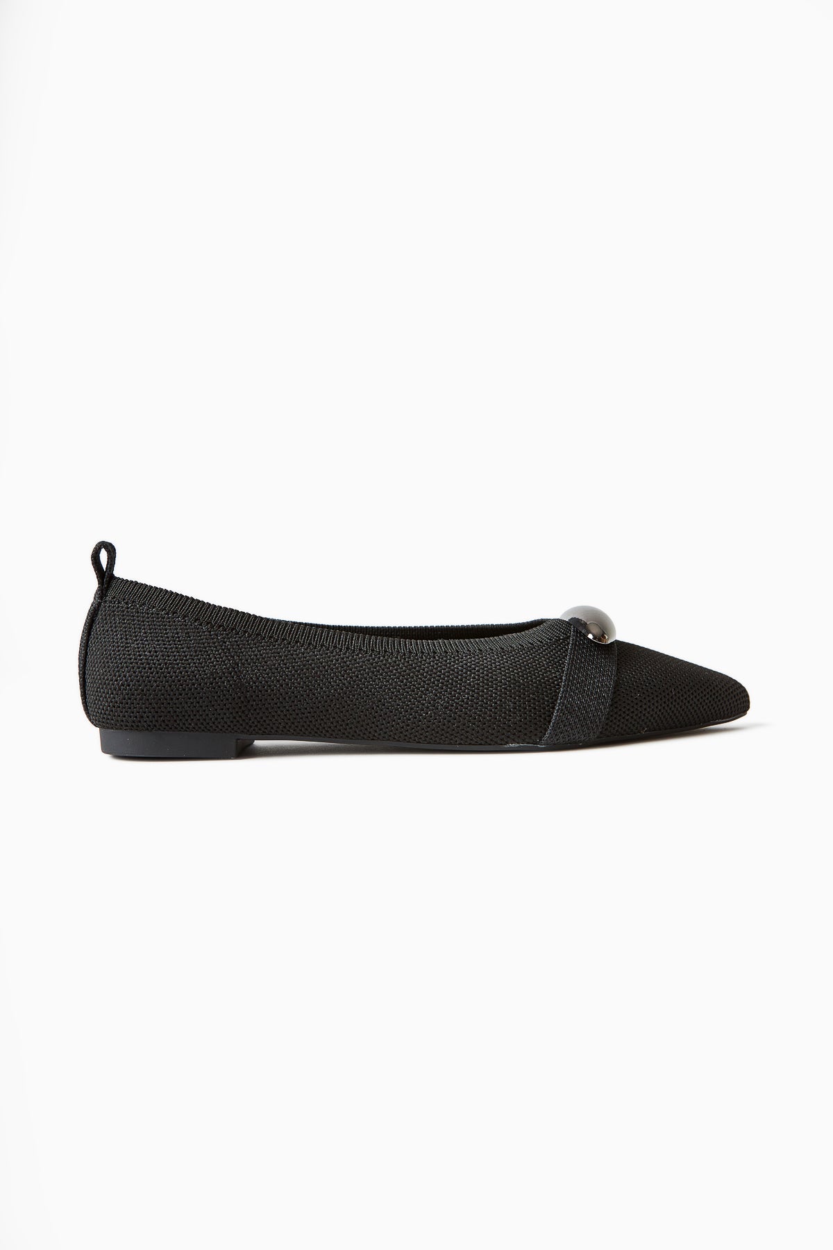 Lola Black Pointed-Toe Flats with Metal Buckle for Casual Wear