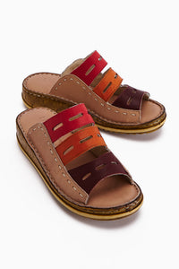 Genuine Leather Joelle Ten Burgundy Purple Orange Comfort Laser Cut Slippers