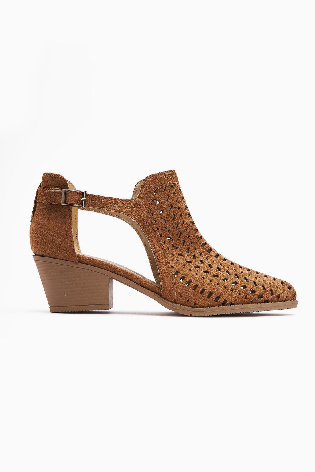 Julian – Cognac Suede Perforated Block Heel Western Summer Boot (Women)