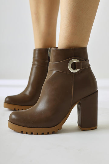 Destina – Brown Oval-Toe Ankle-Accessory Heeled Ankle Boot (Women)
