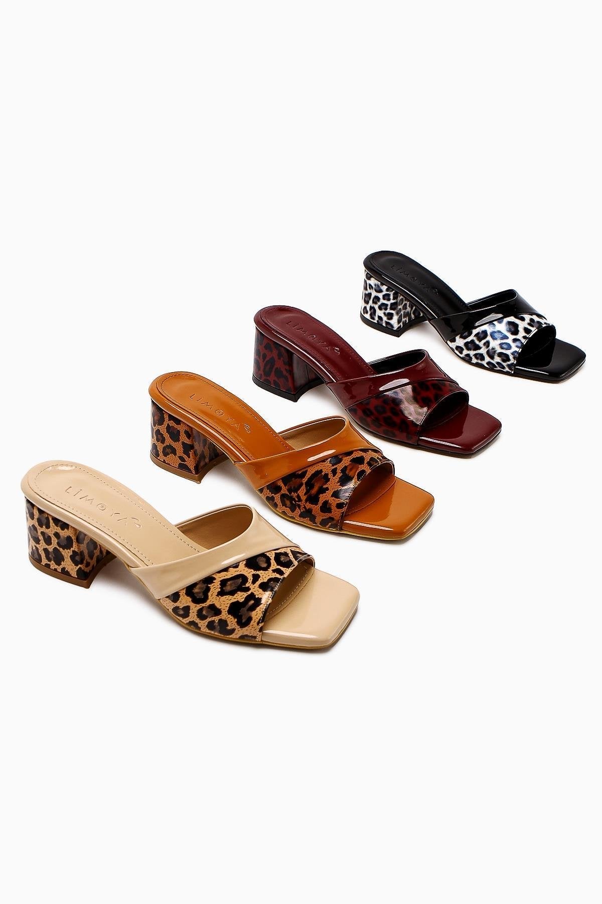 Morena Beige Patent Leather Low Heeled Slipper with Leopard Detail