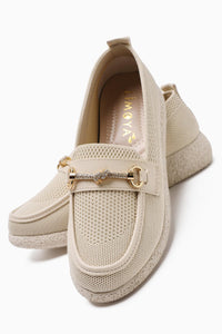 Alea Nude Woven Rhinestone Buckle Detail Casual Shoes