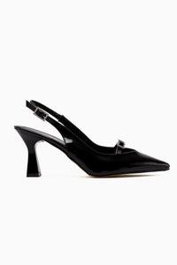 Chiara Black Patent Pointed Toe Stone Detail Women’s Heeled Shoes
