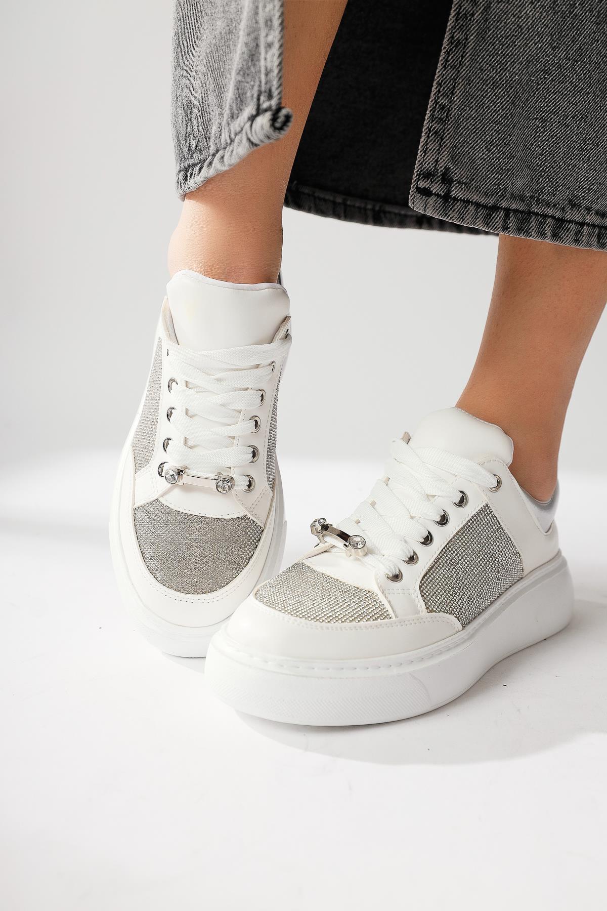 Sonnie White Thick-Sole Stone-Detailed Sneakers