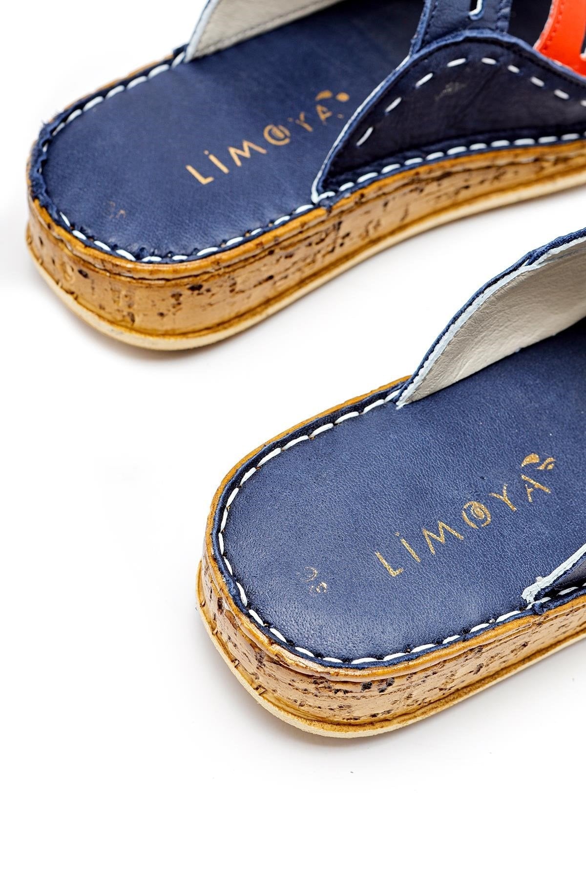 Joelle Genuine Leather - Navy Red White Laser-Cut Slide (Women)