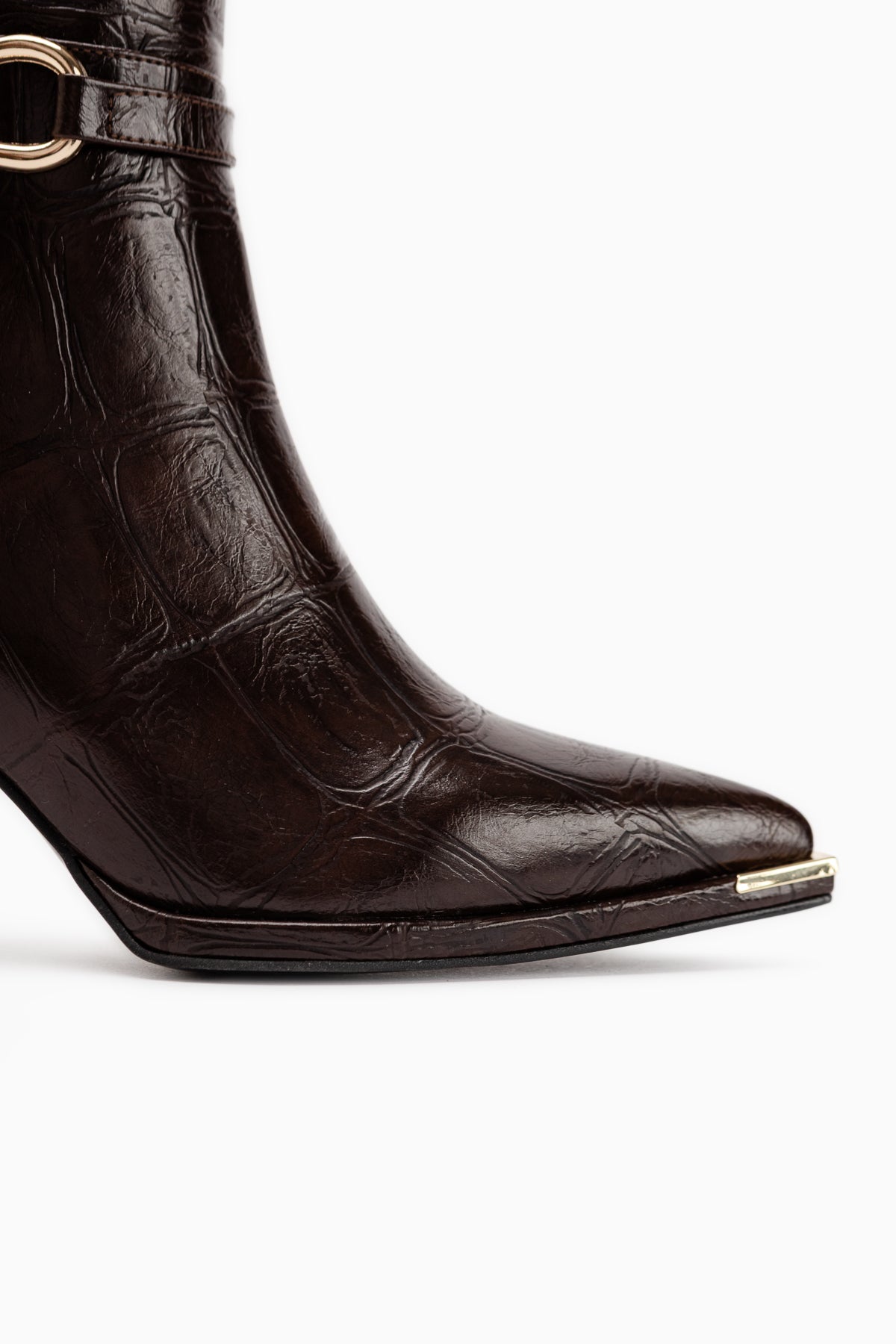 Lovis Brown Crocodile Pattern Buckle Detailed Women’s Boots