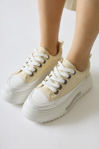 Rosella Beige Thick Sole Stone Detailed Lace-up Sneakers