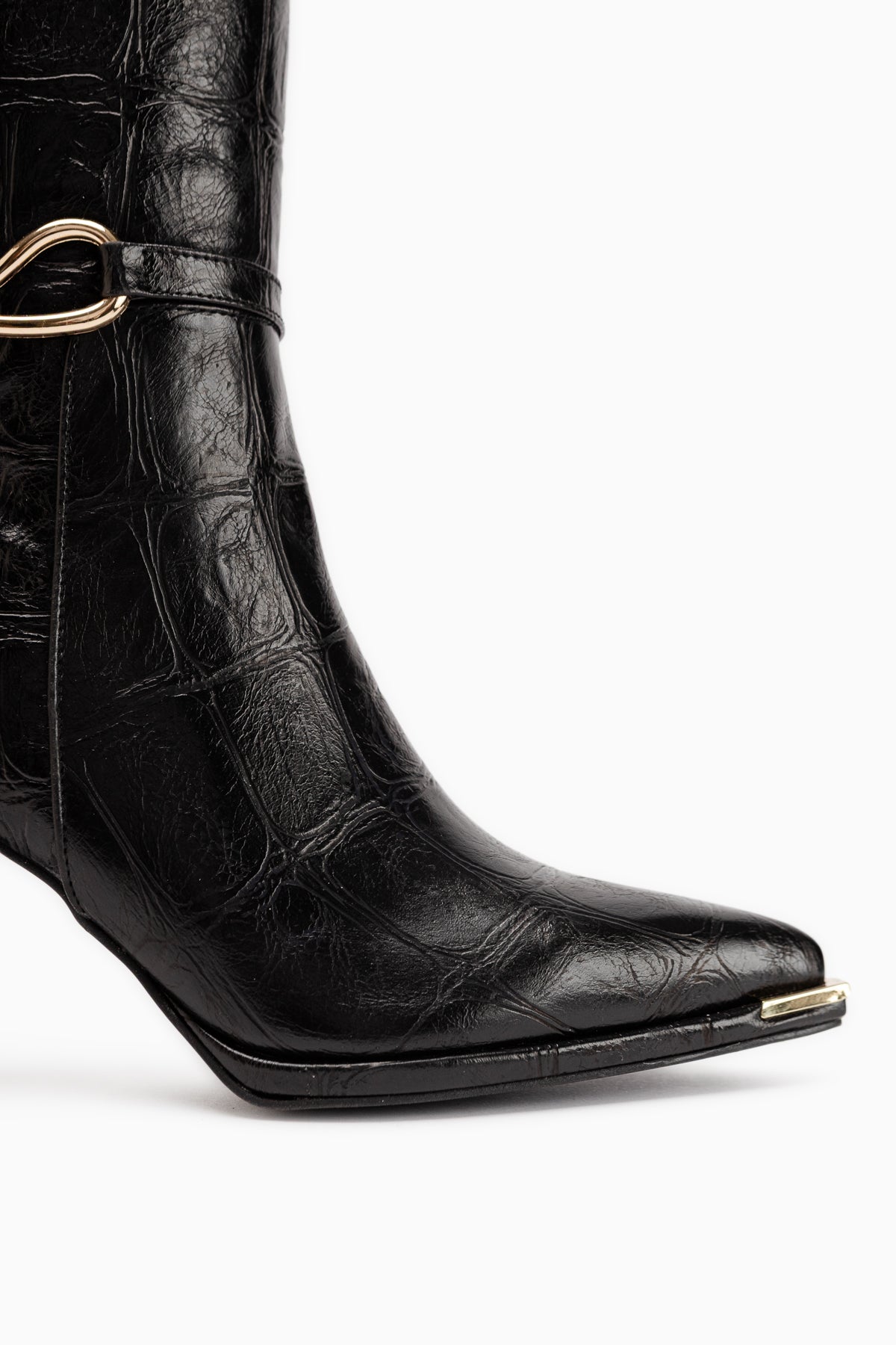 Lovis Black Crocodile Pattern Buckle Detailed Women’s Boots