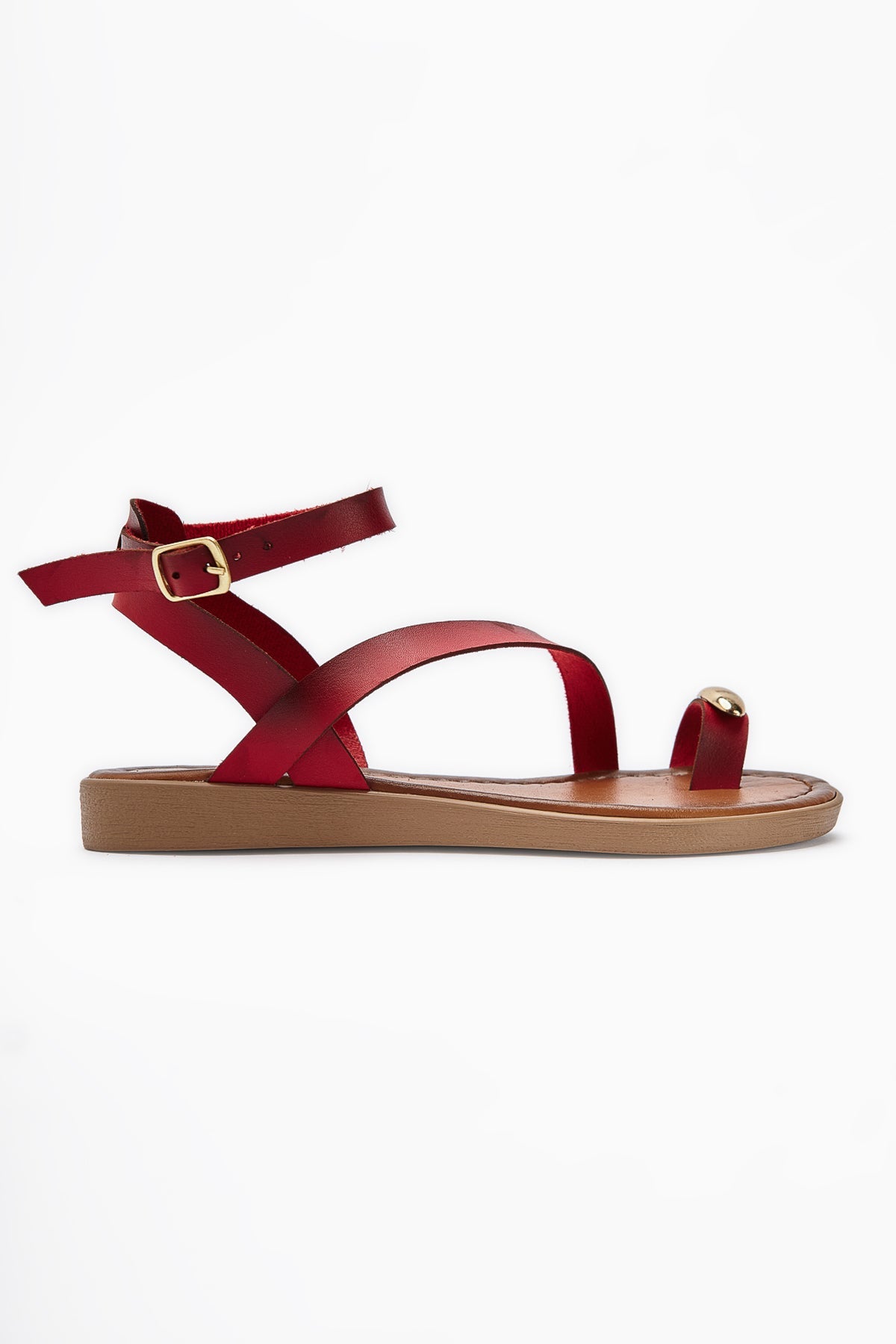 Anisa Red Cross-Strap Buckled Women's Thong Sandals