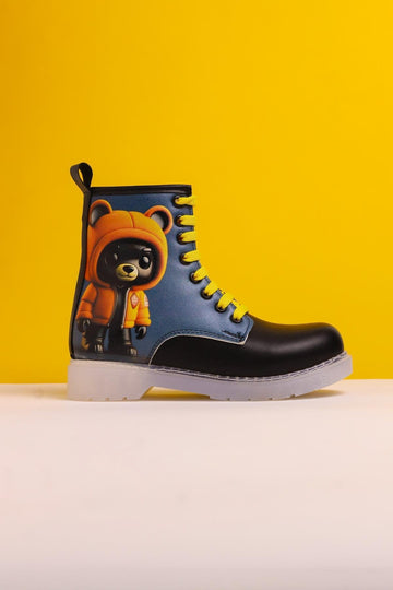 Doreen Black Striped Character Print Lace-Up Kids' Boots