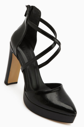 Naomi Black Belted Platform Heeled Women’s Shoes