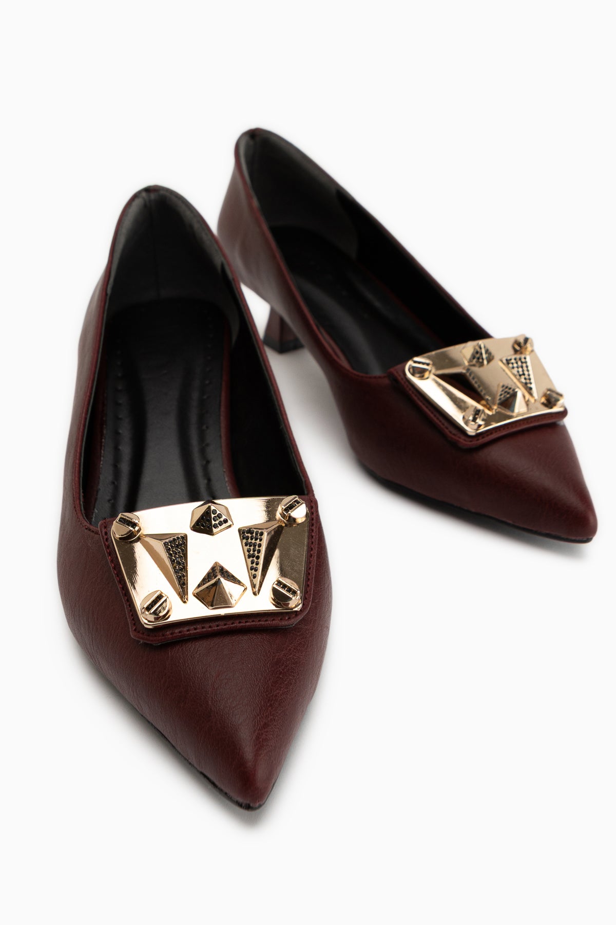 Juliet Burgundy Buckled Short Heeled Women’s Shoes
