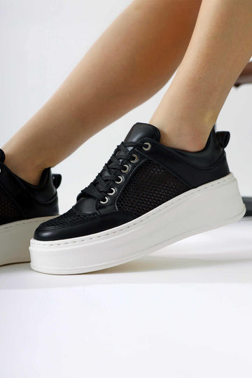 Emilina Black Mesh Lace-Up Sneakers