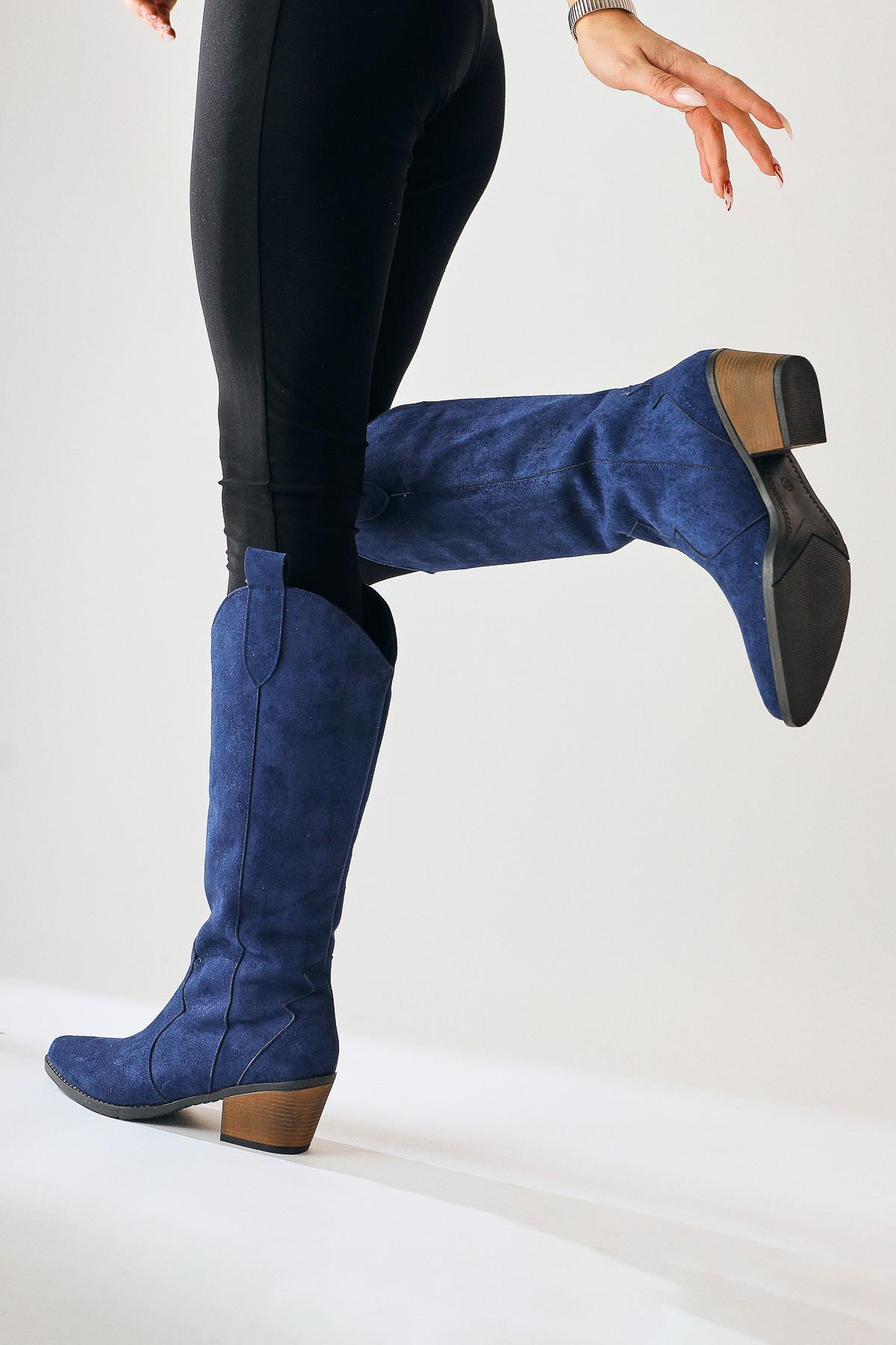 Lhena – Navy Suede Western Pull-On Knee-High Boot (Women)