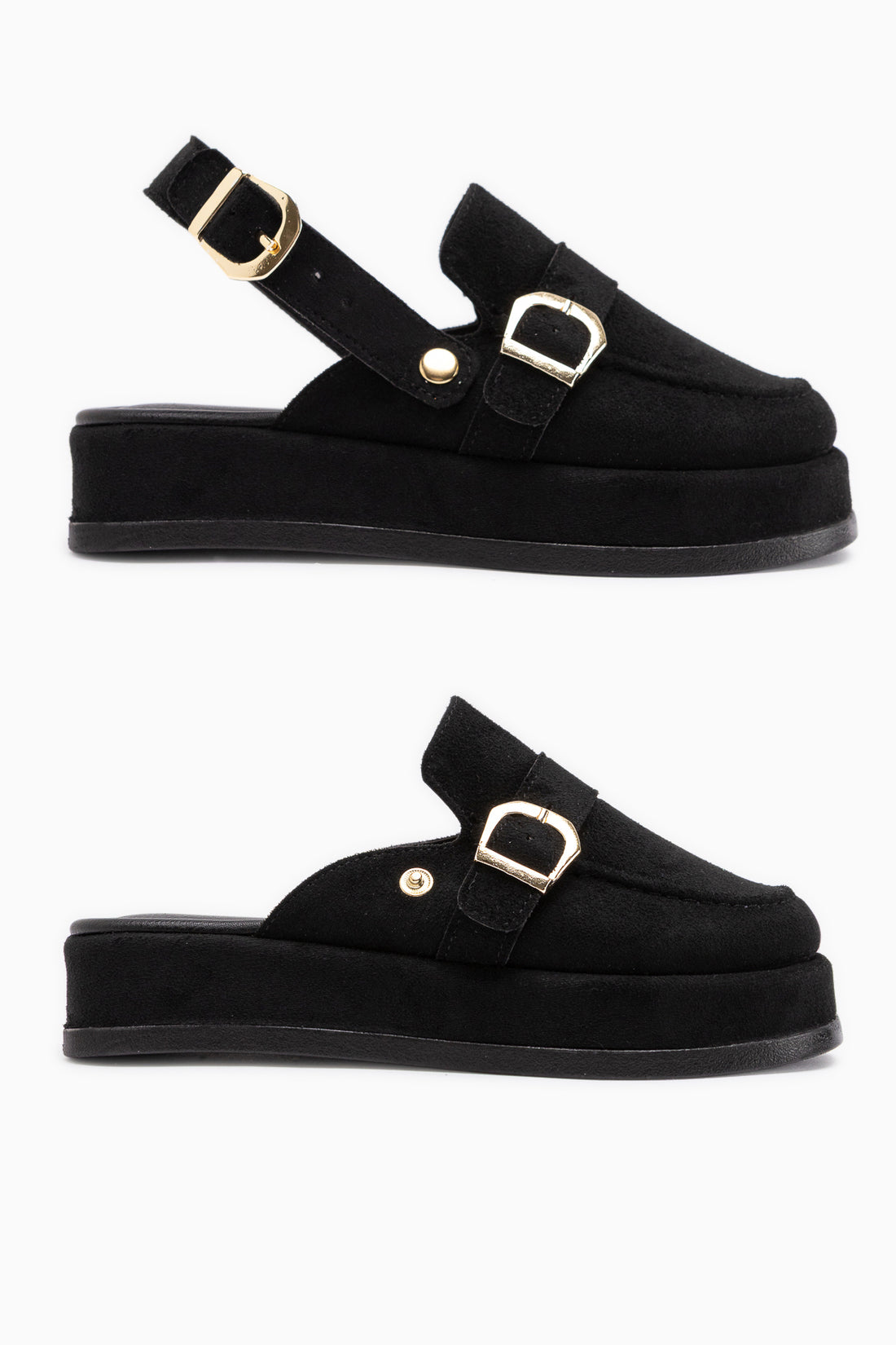 Gity Black Suede Double Buckle Women’s Slingback Loafer Shoes