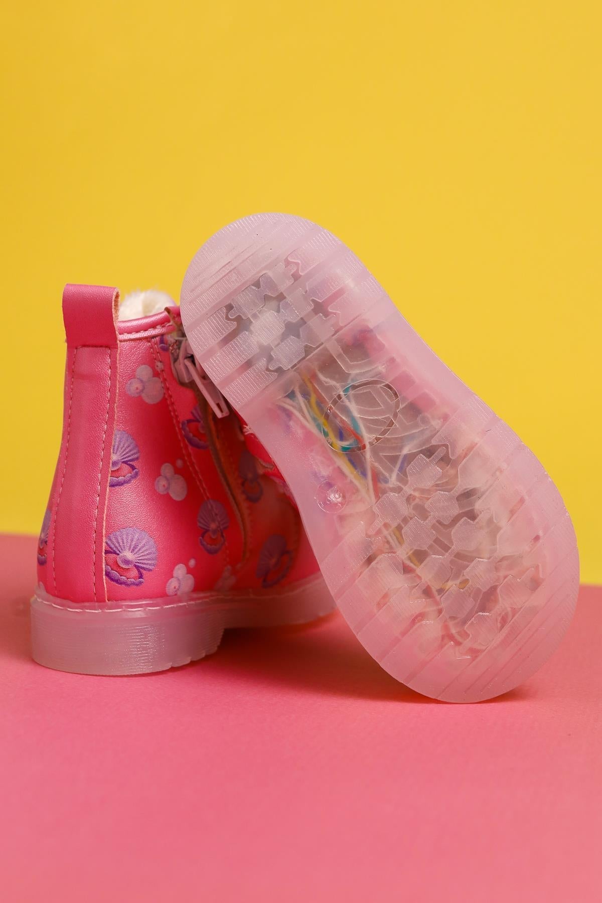 Gianna Pink Sea Creature Print Lace-Up Light-Up Baby Boots