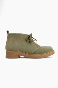 Henna Genuine Leather Green Suede Lace-Up Women's Boot