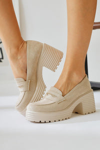Alinne Beige Suede Moccasin with Thick Platform Sole