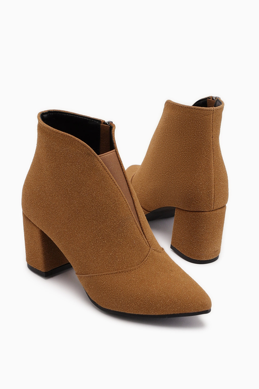 Maria Elena Nud Suede Pointed Toe Zippered Heeled Boots