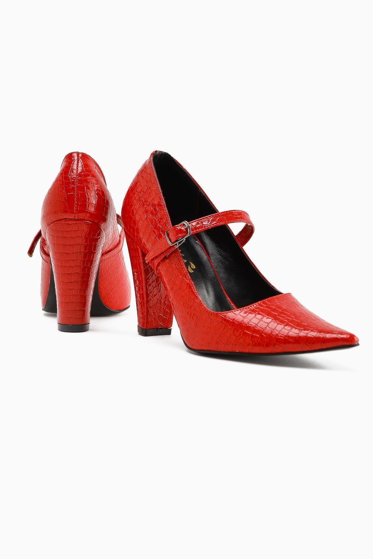 Beate Red Crocodile Leather Print Pointed Toe Women’s Heeled Shoes