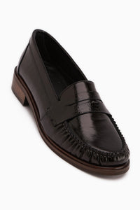 Genuine Leather Black Patent Penny Loafer Women’s Shoes