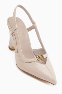Rima Beige Buckle Detailed Women’s Heeled Shoes