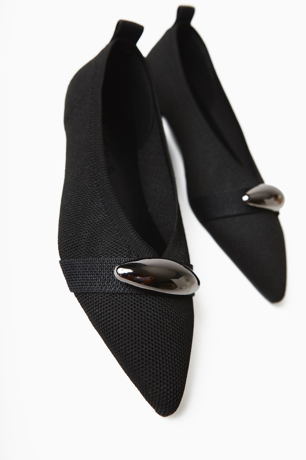 Lola Black Pointed-Toe Flats with Metal Buckle for Casual Wear