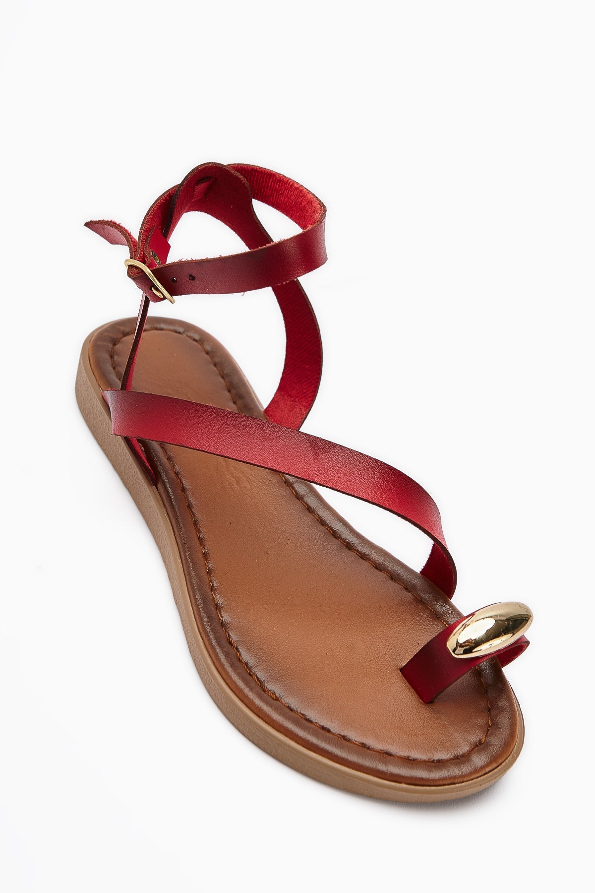 Anisa Red Cross-Strap Buckled Women's Thong Sandals