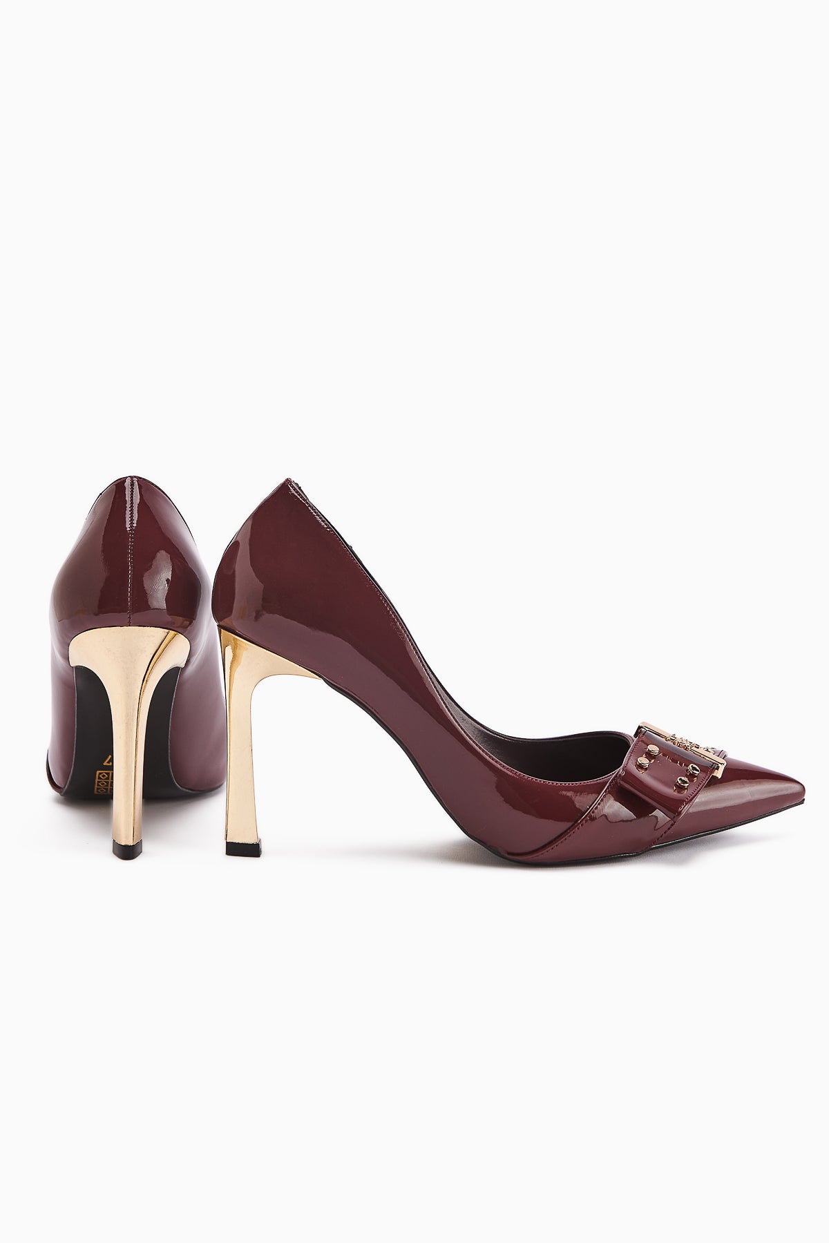 Sven Burgundy Patent Leather Detailed Women’s Heeled Shoes