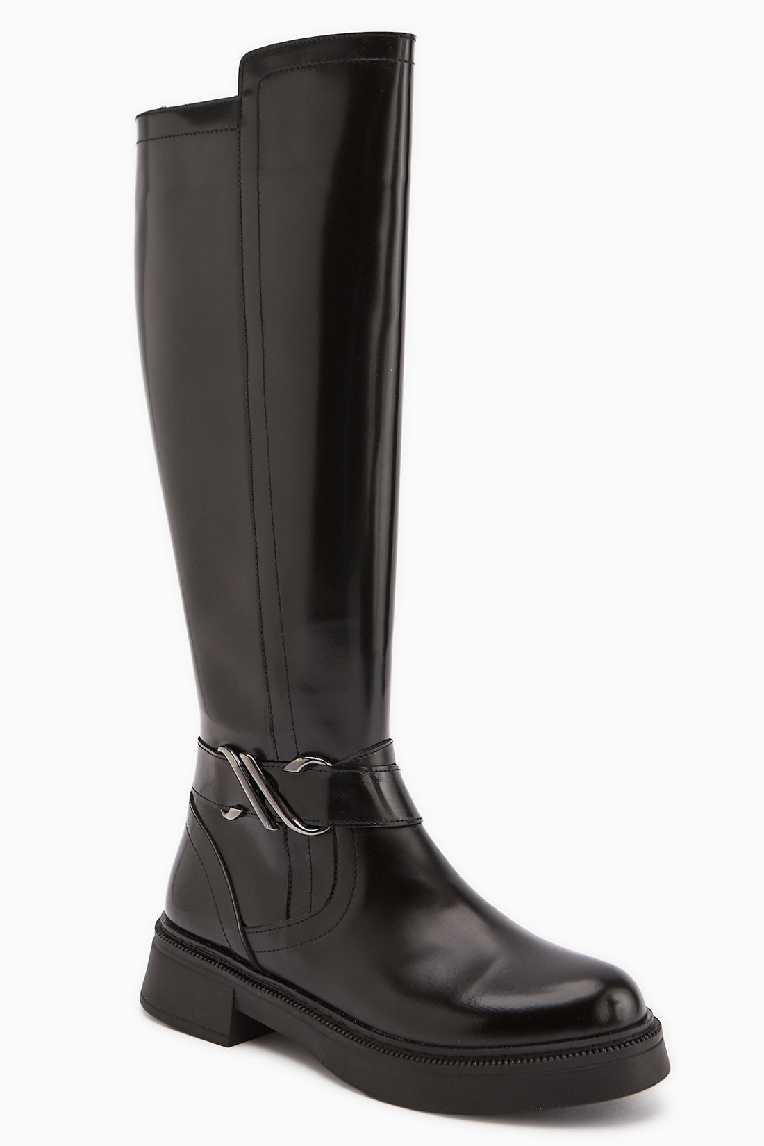 Birgita Black Patent Buckle Detailed Zipper Women’s Boots