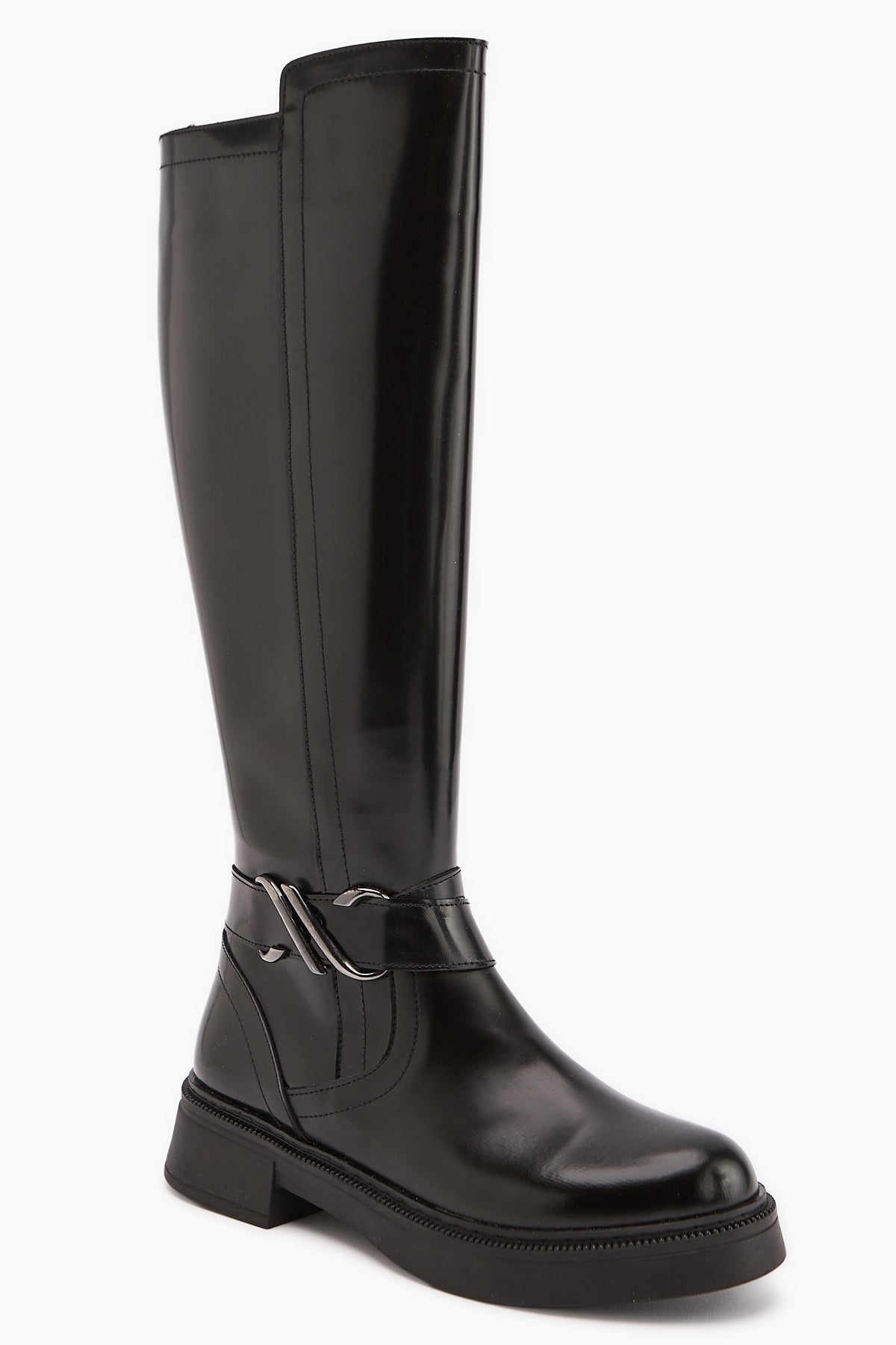 Birgita Black Patent Buckle Detailed Zipper Women’s Boots