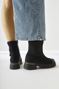 Kaiza – Black Patent-Detail Scuba Fabric Boot (Women)