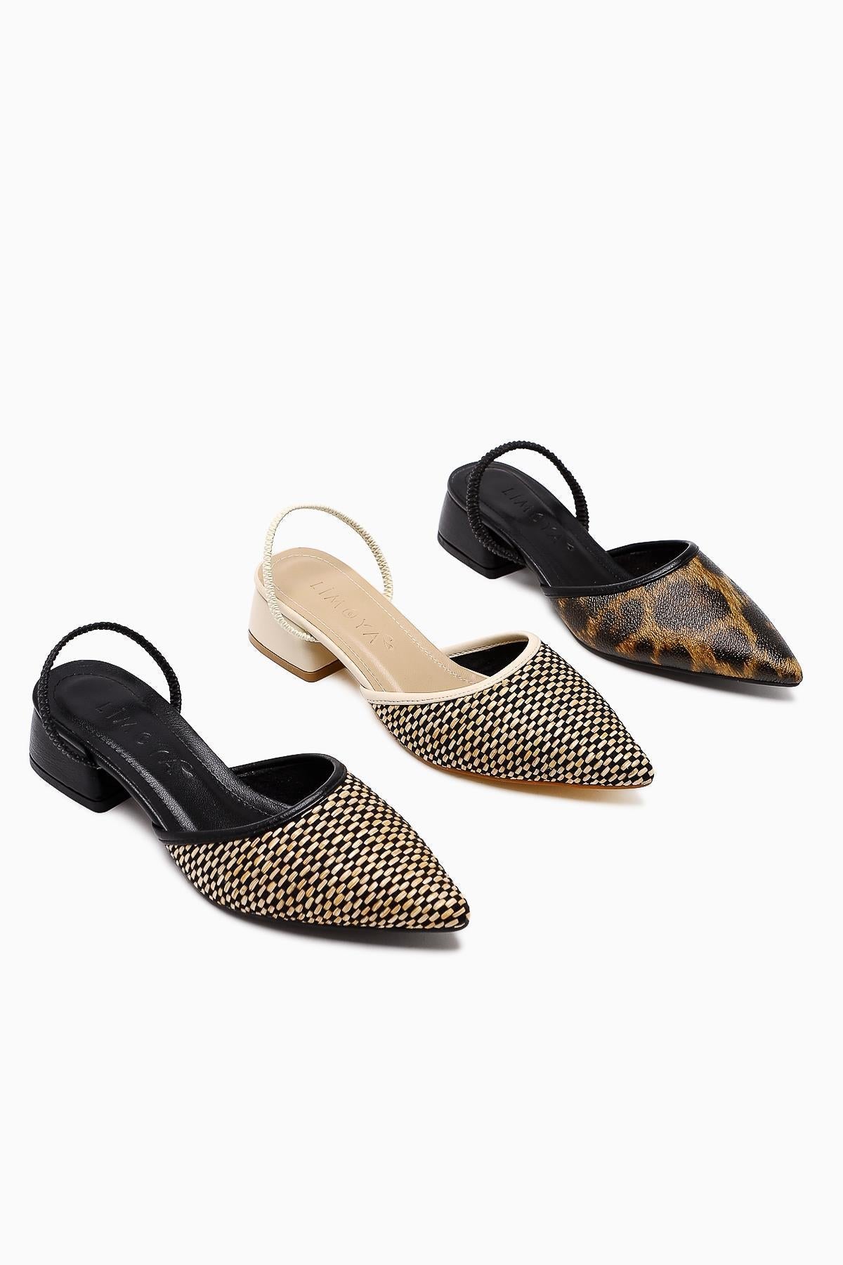 Rosa – Black Straw Pointed-Toe Low Heel Sandal (Women)