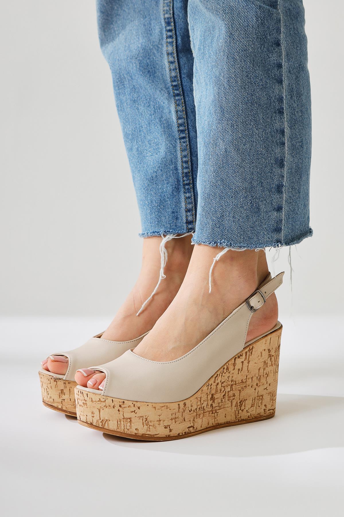 Alvine Beige Rustic Sole Detail Chunky Heeled Sandal