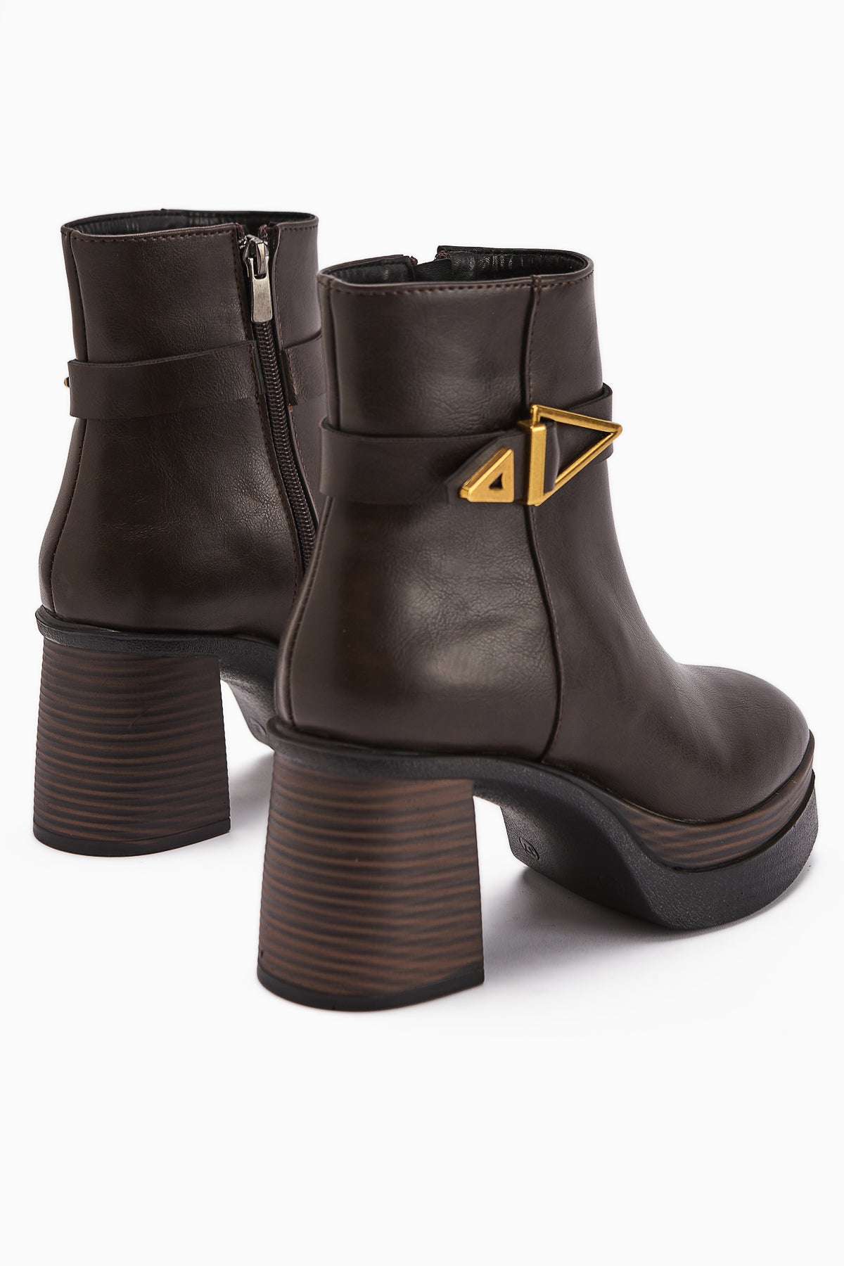 Hilda Coffee Buckle Detail Platform High Heel Women's Boot