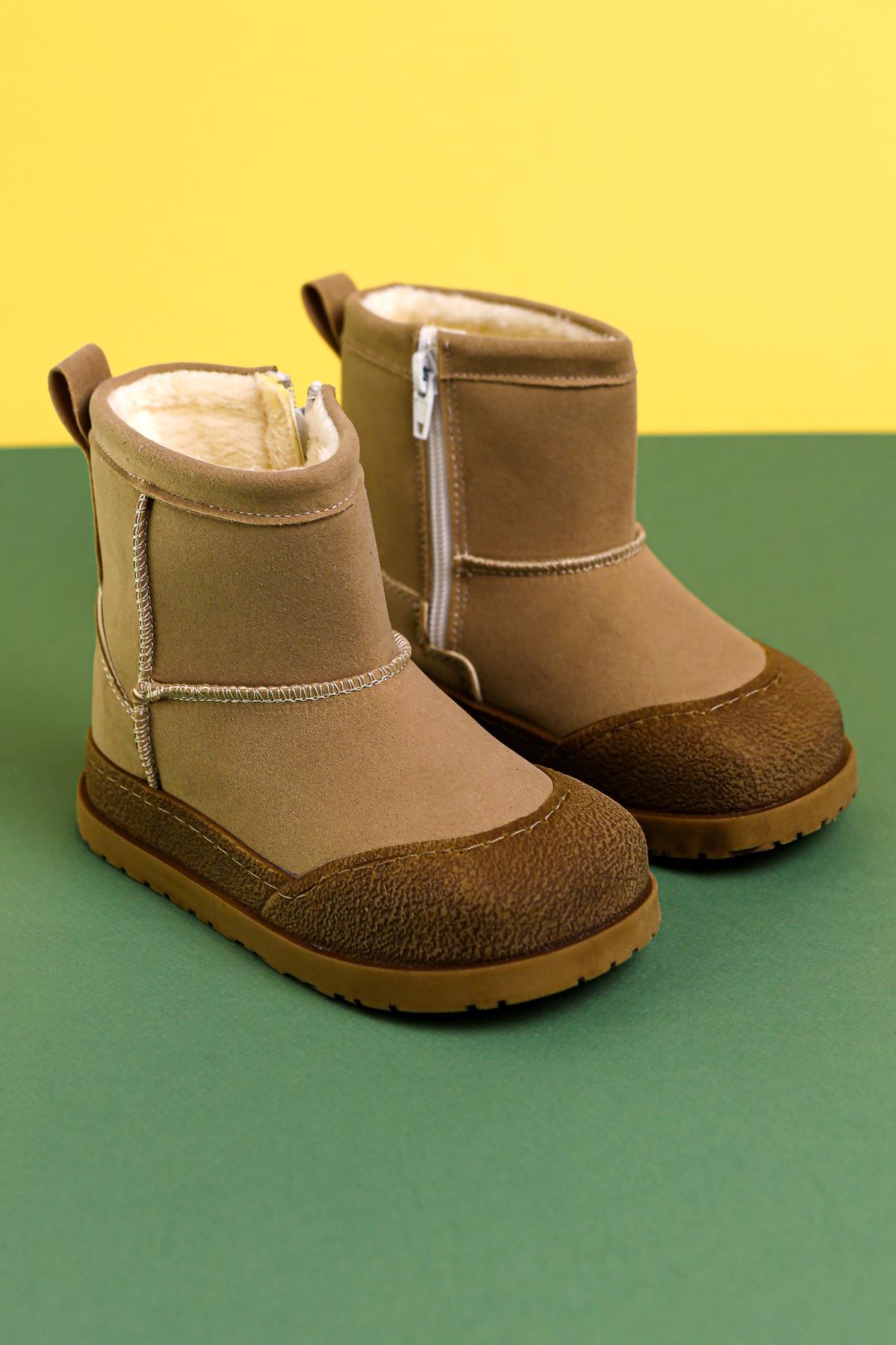 Jasmin Mink Suede Boots with Reverse Stitching and Fur Lining for Kids
